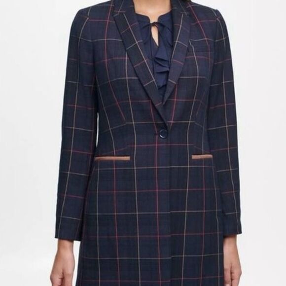 TOMMY HILFIGER Plaid Windowpane Women’s Blazer Suede Elbow Patches SZ12 NWT - Picture 2 of 9
